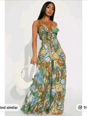 Fashion Nova Green Multicolor Floral Wide-Leg Jumpsuit
